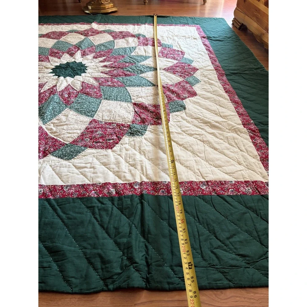 C&F Enterprises Quilt Set‎ Full/Queen Starburst Medallion Green Floral w/ Sham